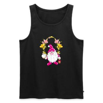 Lustiger Zwerg mit einem niedlichen Hasen in Blumenrahmen - Männer Premium Bio Tank Top - Schwarz - Vorne - Michal (187cm)