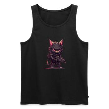 Cat Biker dans le style de Post Apocalyptic - Débardeur bio Premium Homme - noir - Devant - AI Model Male 178 light (178cm)