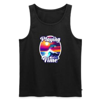Delphin und Welle - Männer Premium Bio Tank Top - Schwarz - Vorne - Michal (187cm)