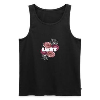 "Lust" with pink roses background - Men's Premium Organic Tank Top - black - Front - AI Model Male 178 light (178cm)