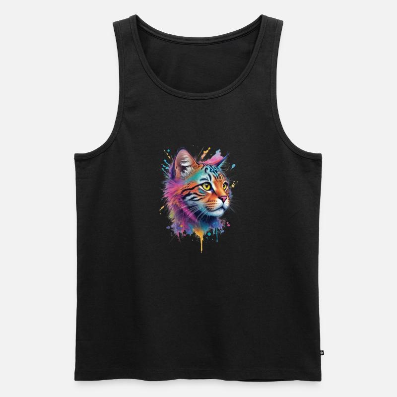 Eine bunte Wildkatze - Männer Premium Bio Tank Top - Schwarz