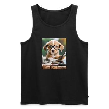 dog with glasses - Men's Premium Organic Tank Top - black - Front - AI Model Male 178 light (178cm)