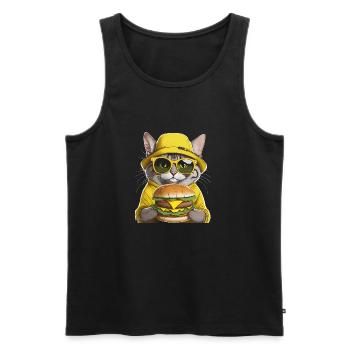chat au chapeau jaune - Débardeur bio Premium Homme - noir - Devant - AI Model Male 178 light (178cm)
