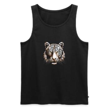 Impression sur toile Dynamic Op Art Tiger - Débardeur bio Premium Homme - noir - Devant - AI Model Male 178 light (178cm)