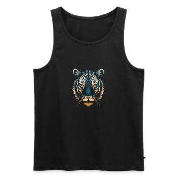 Captivating Op Art Tiger in Blue and Ochre - Men's Premium Organic Tank Top - black - Front - AI Model Male 178 light (178cm)