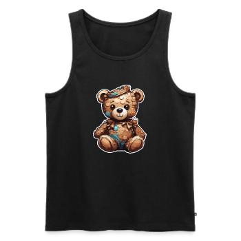 Ours en peluche / Peluche / Animal en peluche / Idée cadeau - Débardeur bio Premium Homme - noir - Devant - AI Model Male 178 light (178cm)