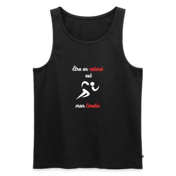 Être en retard est mon cardio : Cardio Humour - Débardeur bio Premium Homme - noir - Devant - Michal (187cm)