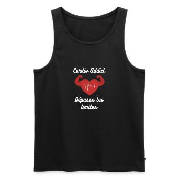 Cardio Addict : Dépasse tes limites - Débardeur bio Premium Homme - noir - Devant - Michal (187cm)