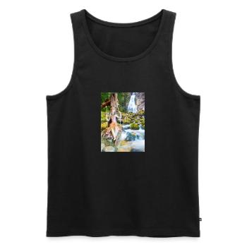 Jeune fille sur balancelle avec cascade d’eau - Débardeur bio Premium Homme - noir - Devant - Michal (187cm)
