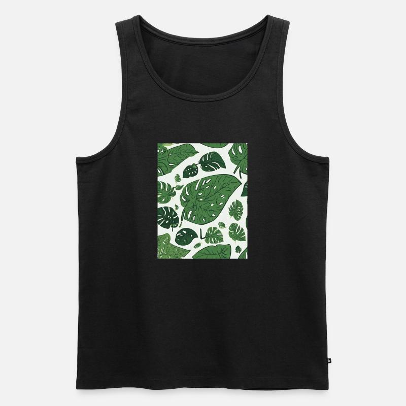 Monastera Muster T-Shirt - Männer Premium Bio Tank Top - Schwarz