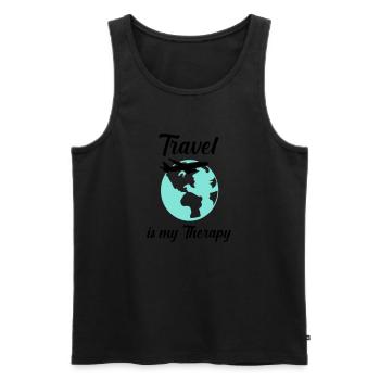 travel is my therapy - Men's Premium Organic Tank Top - black - Front - AI Model Male 178 light (178cm)