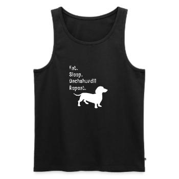 Lustiges Essen. Schlafen. Dackel!! Wiederholen. - Männer Premium Bio Tank Top - Schwarz - Vorne - AI Model Male 178 light (178cm)