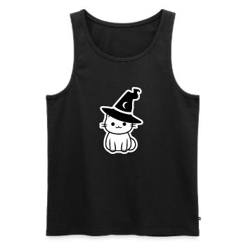 Chat sorcière d'halloween noir et blanc - Débardeur bio Premium Homme - noir - Devant - AI Model Male 178 light (178cm)