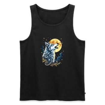 Wolf und Mond – Mystisches Kunstwerk - Männer Premium Bio Tank Top - Schwarz - Vorne - AI Model Male 178 light (178cm)