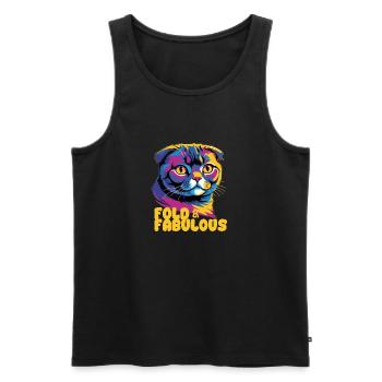 Fold & Fabulous — Scottish Fold Cat Design - Débardeur bio Premium Homme - noir - Devant - AI Model Male 178 light (178cm)