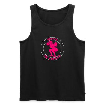 Fitness Sportlerin, Kniebeugen, Pink, Weiß - Männer Premium Bio Tank Top - Schwarz - Vorne - Michal (187cm)