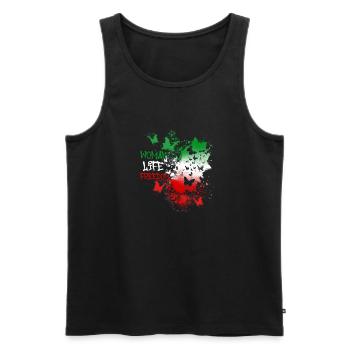 woman life freedom, schmetterlinge,iran,flagge - Männer Premium Bio Tank Top - Schwarz - Vorne - Michal (187cm)