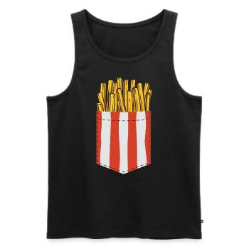 Pommes Frites in Brusttasche Logo Pommes Frites Li - Männer Premium Bio Tank Top - Schwarz - Vorne - AI Model Male 178 light (178cm)