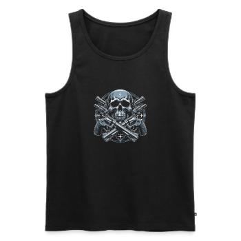 Steel Resolve: Skull Encircled by Revolvers - Men's Premium Organic Tank Top - black - Front - AI Model Male 178 light (178cm)