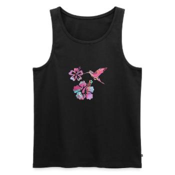 colibri, aquarelle, fleurs, hibiscus, floral, oiseau - Débardeur bio Premium Homme - noir - Devant - Michal (187cm)