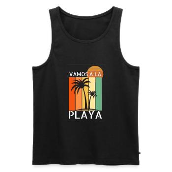 Italo Disco Vamos a la playa T-Shirt - Männer Premium Bio Tank Top - Schwarz - Vorne - AI Model Male 178 light (178cm)