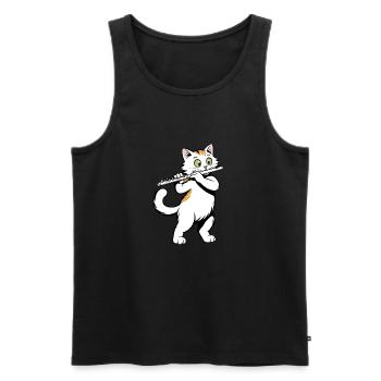 Cat plays flute - Men's Premium Organic Tank Top - black - Front - AI Model Male 178 light (178cm)