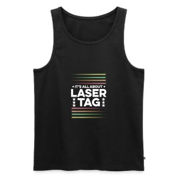 Ask Me About Lasertag Lasergame Phaser Lasertag Pl - Männer Premium Bio Tank Top - Schwarz - Vorne - AI Model Male 178 light (178cm)
