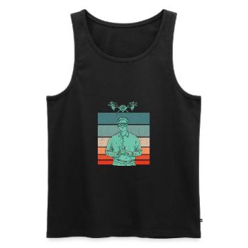 Retro Graphic Drone Flying Quadcopter Pilot RC Dro - Men's Premium Organic Tank Top - black - Front - Michal (187cm)