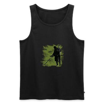 Ein Schatzsucher mit dem Metalldetektor und Spaten - Männer Premium Bio Tank Top - Schwarz - Vorne - Michal (187cm)