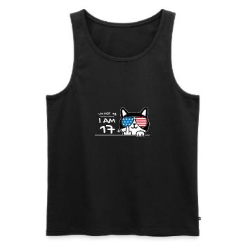 I'm Not 18, I Am 17 Plus 1 Middle Finger Cat Flip - Men's Premium Organic Tank Top - black - Front - AI Model Male 178 light (178cm)