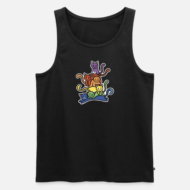 Regenbogen Katzen Stapel - Männer Premium Bio Tank Top - Schwarz