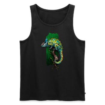 Colorful Camouflage: Chameleon on a Branch - Men's Premium Organic Tank Top - black - Front - AI Model Male 178 light (178cm)