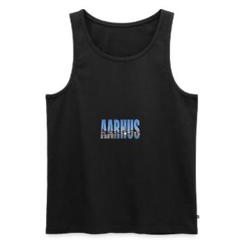 AARHUS DENMARK - Men's Premium Organic Tank Top - black - Front - AI Model Male 178 light (178cm)