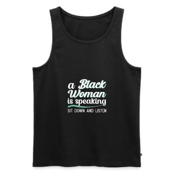 Schwarze Frau redet Stolz Black Proud Monat - Männer Premium Bio Tank Top - Schwarz - Vorne - Michal (187cm)