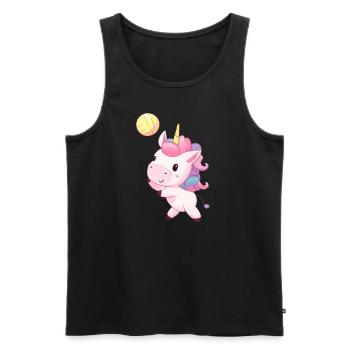 Licorne mignonne jouant au volley-ball - Débardeur bio Premium Homme - noir - Devant - Michal (187cm)