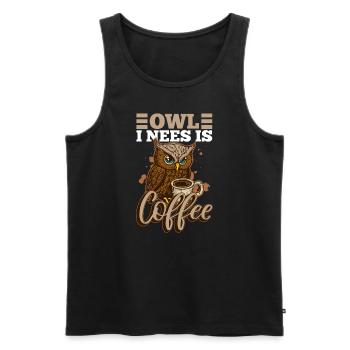 Owl I Need Coffee Monday Cute Owl Tired Office - Men's Premium Organic Tank Top - black - Front - AI Model Male 178 light (178cm)