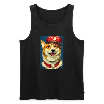 Capitaine Corgi - Débardeur bio Premium Homme - noir - Devant - AI Model Male 178 light (178cm)