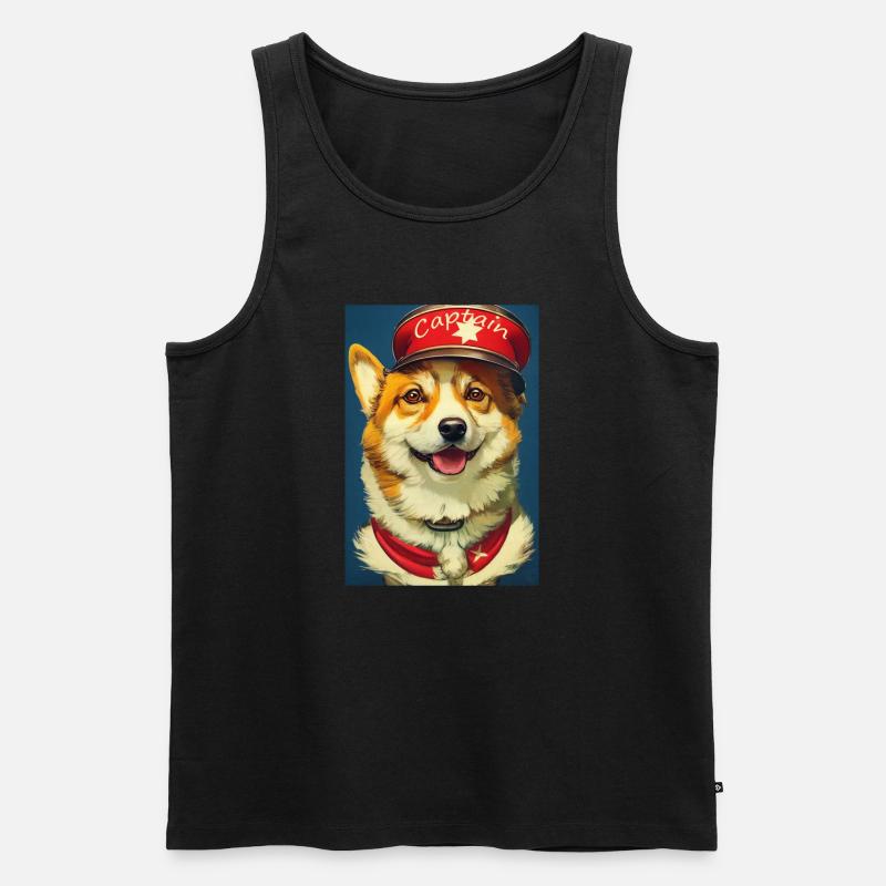 Captain Corgi - Männer Premium Bio Tank Top - Schwarz