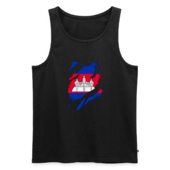 Cambodia flag torn motif - Men's Premium Organic Tank Top - black - Front - AI Model Male 178 light (178cm)