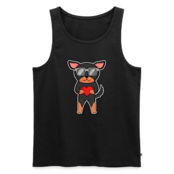 Lancashire Heeler with sunglasses and heart - Men's Premium Organic Tank Top - black - Front - AI Model Male 178 light (178cm)