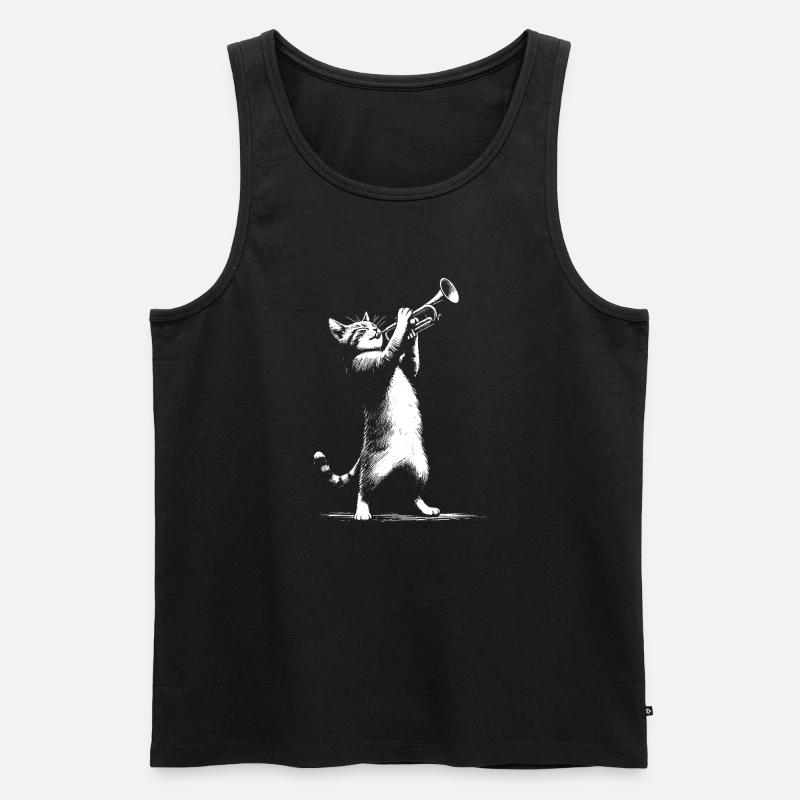 Katze mit Trompete - Männer Premium Bio Tank Top - Schwarz