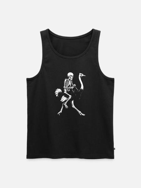 Eerie Skeleton on Flying Ostrich Illustration - Men's Premium Organic Tank Top - black