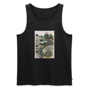 Landscape with nature trail and wildflowers - Men's Premium Organic Tank Top - black - Front - AI Model Male 178 light (178cm)