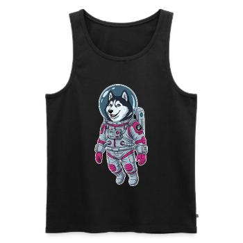 Chien Husky Sibérien Astronaute Espace Rose - Débardeur bio Premium Homme - noir - Devant - Michal (187cm)