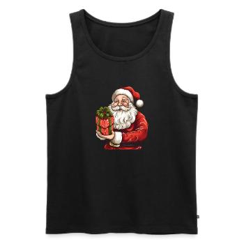 Knuffiger Weihnachtsmann mit Weihnachtsgeschenk - Männer Premium Bio Tank Top - Schwarz - Vorne - Michal (187cm)