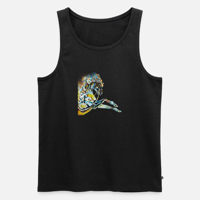 Pferd Zeichnung bunt Geschenk - Männer Premium Bio Tank Top - Schwarz