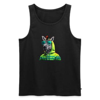 Zebra mit Sonnenbrille Bunt Coole Zebras Afrika - Männer Premium Bio Tank Top - Schwarz - Vorne - AI Model Male 178 light (178cm)