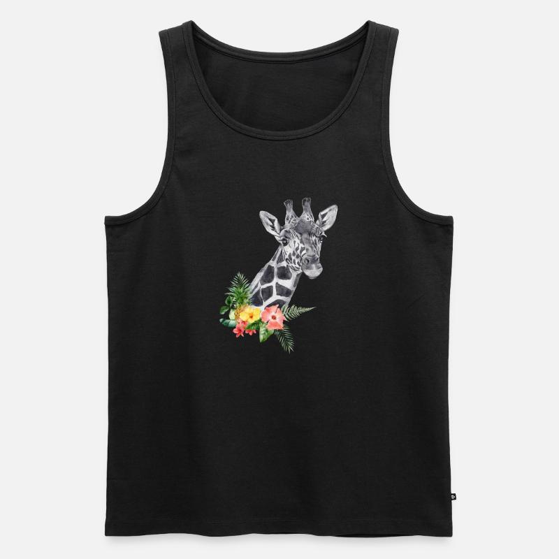 Giraffe mit Blumen - Männer Premium Bio Tank Top - Schwarz