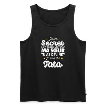 Secret / je vais être tata / future tata - Débardeur bio Premium Homme - noir - Devant - Michal (187cm)