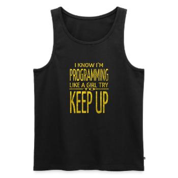 Computer Language Bday Statement Backend Developer - Men's Premium Organic Tank Top - black - Front - AI Model Male 178 light (178cm)